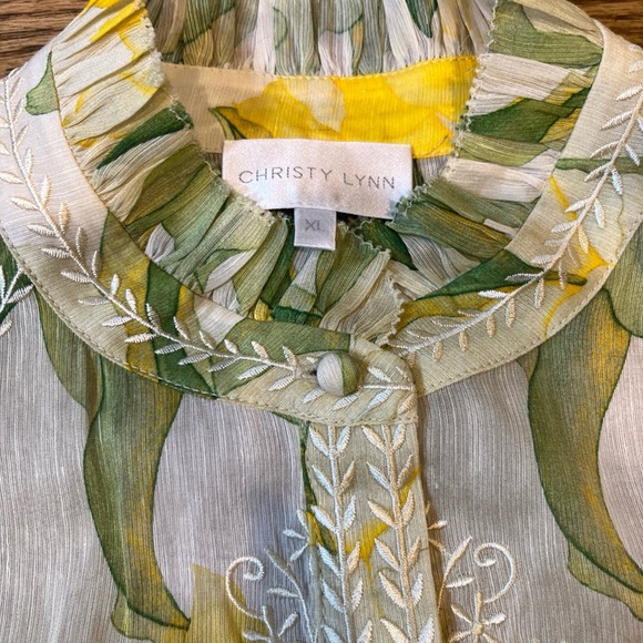 Christy Lynn Marley Top Blouse Waterlily Yellow Embroidered XL $525 fairy glam - Picture 4 of 14